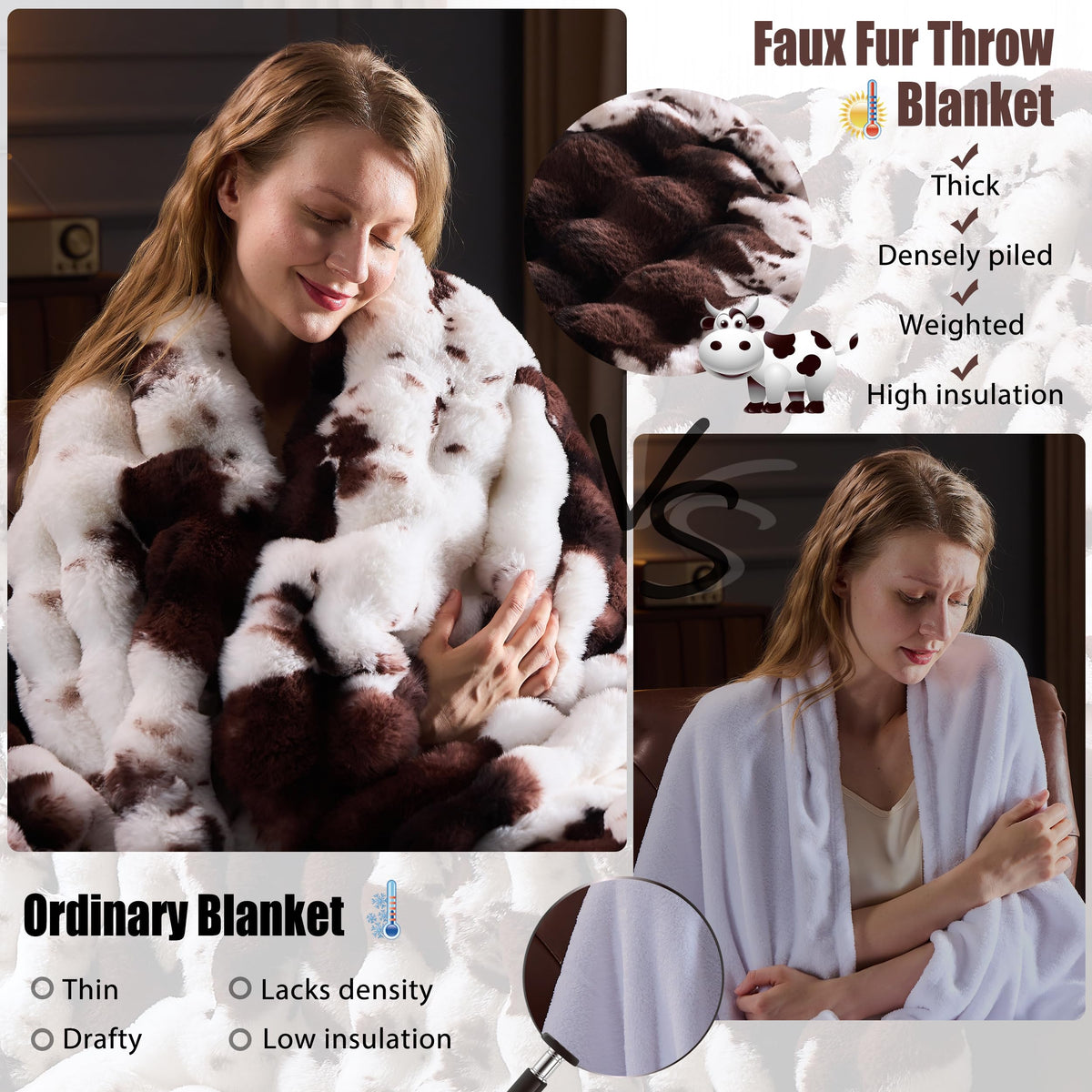 Faux Fur Throw Blanket for Couch Fluffy Fuzzy Plush Bubble - PLUUSHUU Official Imagery - 3