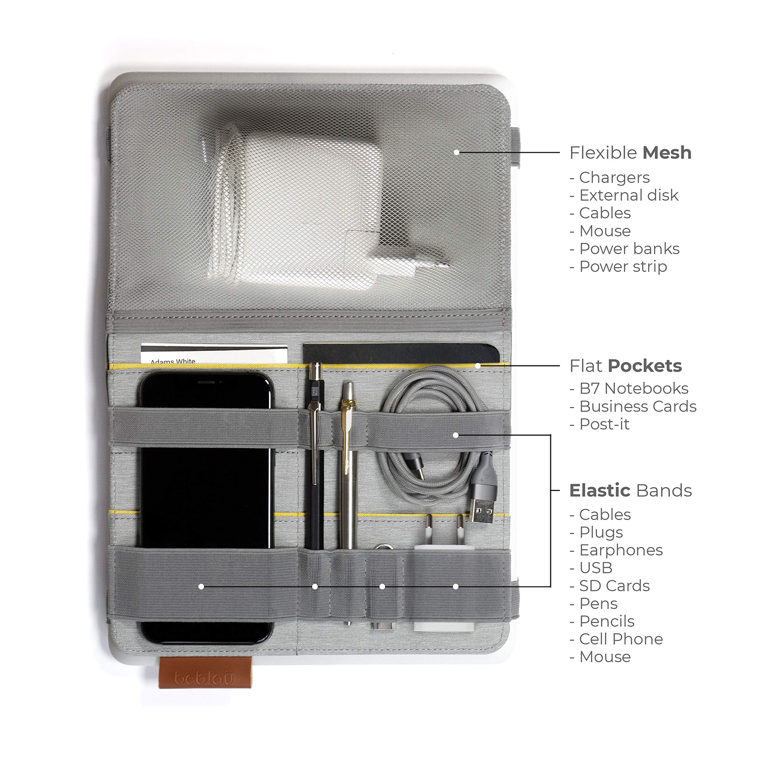 Beblau FOLD Portable Electronic Organizer – Attachable Device & Desktop Accessory | Office & Home Organizer | Fits 13"-15" Laptops & A4 Notebooks | Backpack Insert | Personal organizer