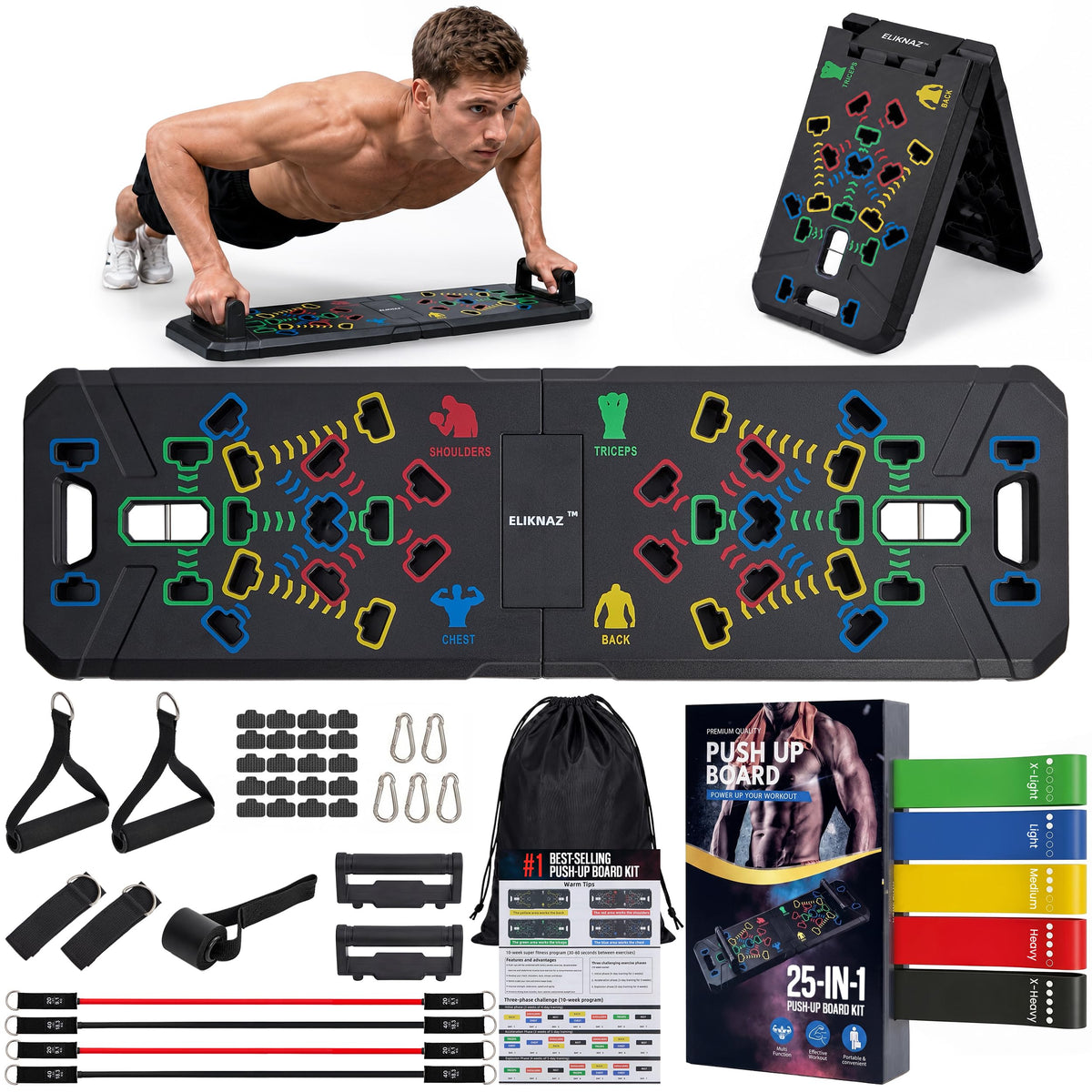 Portable Push Up Board Gym Kit 25 in 1 Foldable Push Up - ELIKNAZ Official Imagery - 2