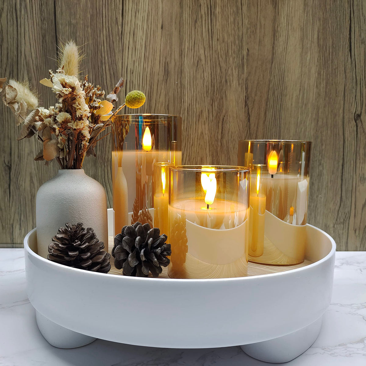 Glass Battery Operated LED Flameless Candles with Remote and - Tyawon Official Imagery - 5