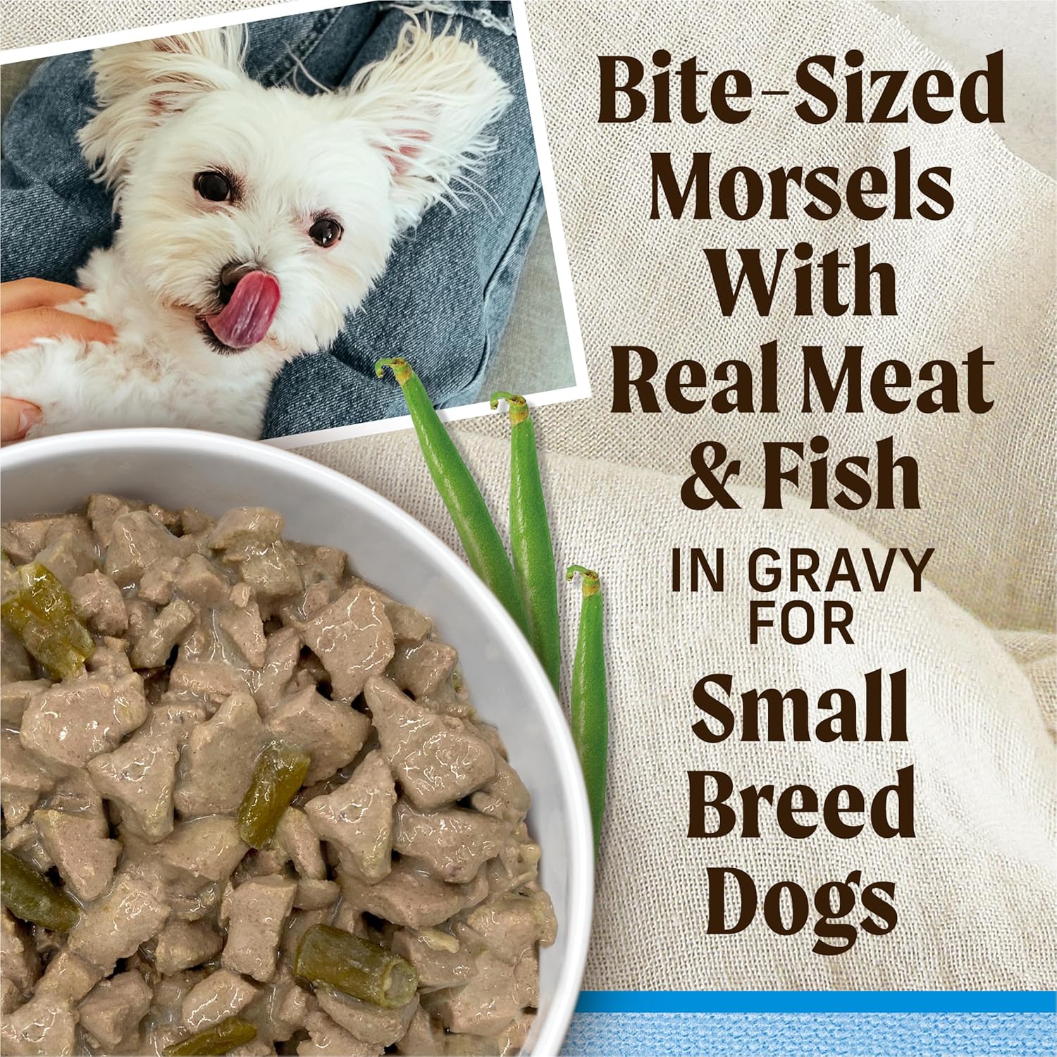 Merrick Lil’ Plates premium grain-free natural wet dog food for small dogs, 3.5 oz tubs, pack of 12, with colorful packaging.