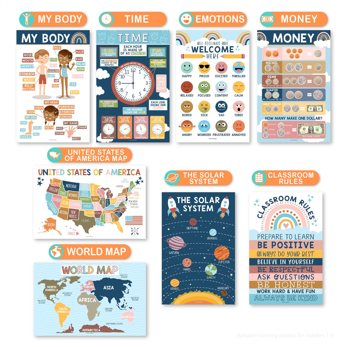 16 Laminated Toddler Learning Posters 1 3 for Preschool - Hadley Designs Official Imagery - 5