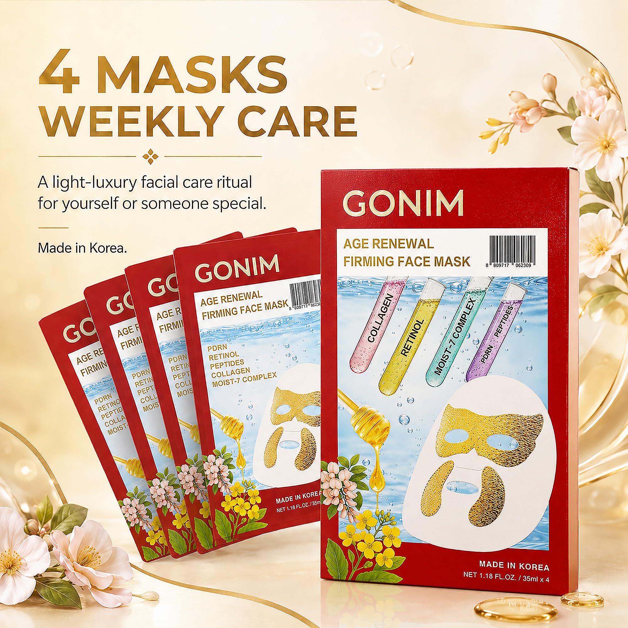 Korean Collagen Face Mask with Integrated Eye Patches, Anti Aging - GONIM