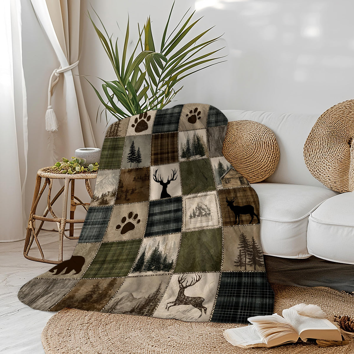 Rustic Cabin Forest Vintage Patchwork Plaid Blanket 60x80 - DEMCEAR Official Imagery - 5