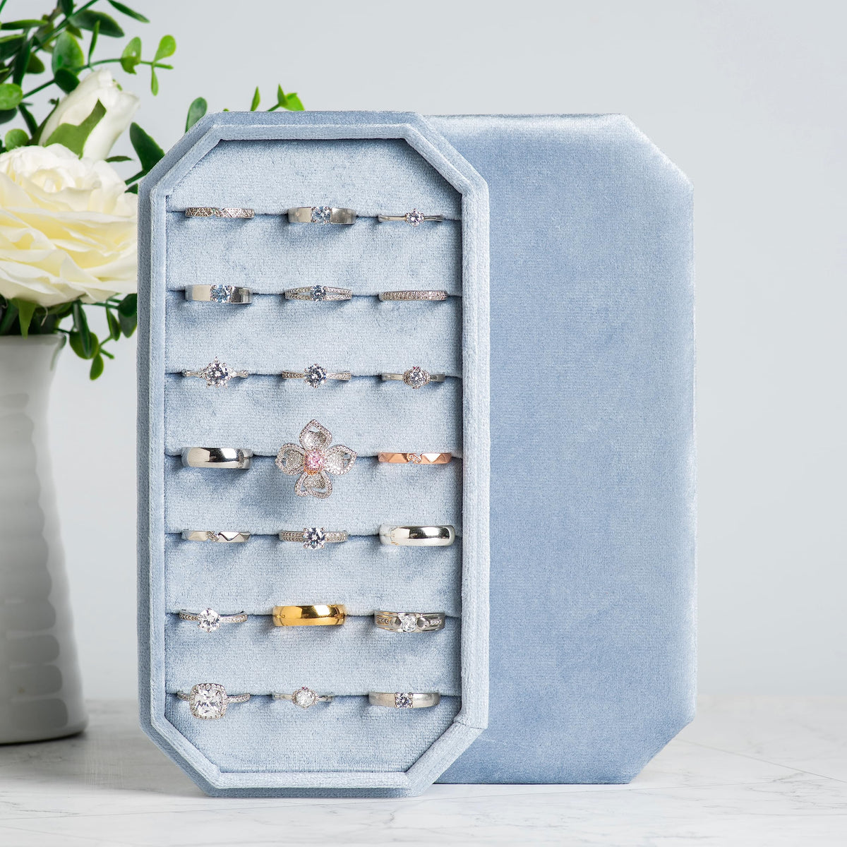 Velvet Ring Organizer Display Tray Jewelry Box Earring - COWFEX Official Imagery - 3