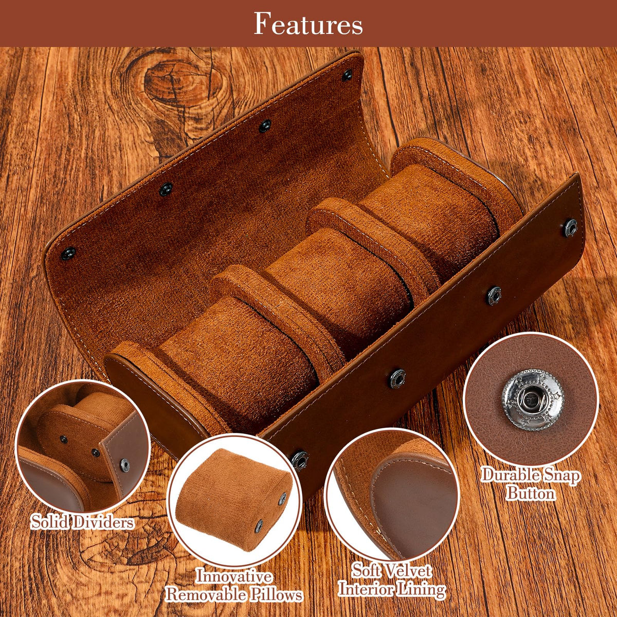 Leather Watch Travel Case for Men Women Watch Roll Case Hold - MBAIYO Official Imagery - 3