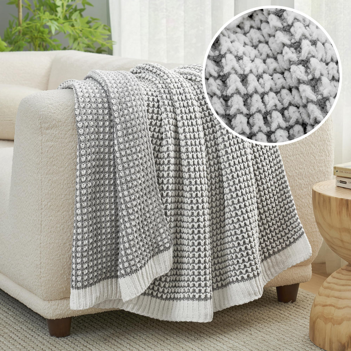 Am lie Home Chenille Knit Throw Blanket for Bed Decor Gray - Amélie Home Official Imagery - 3