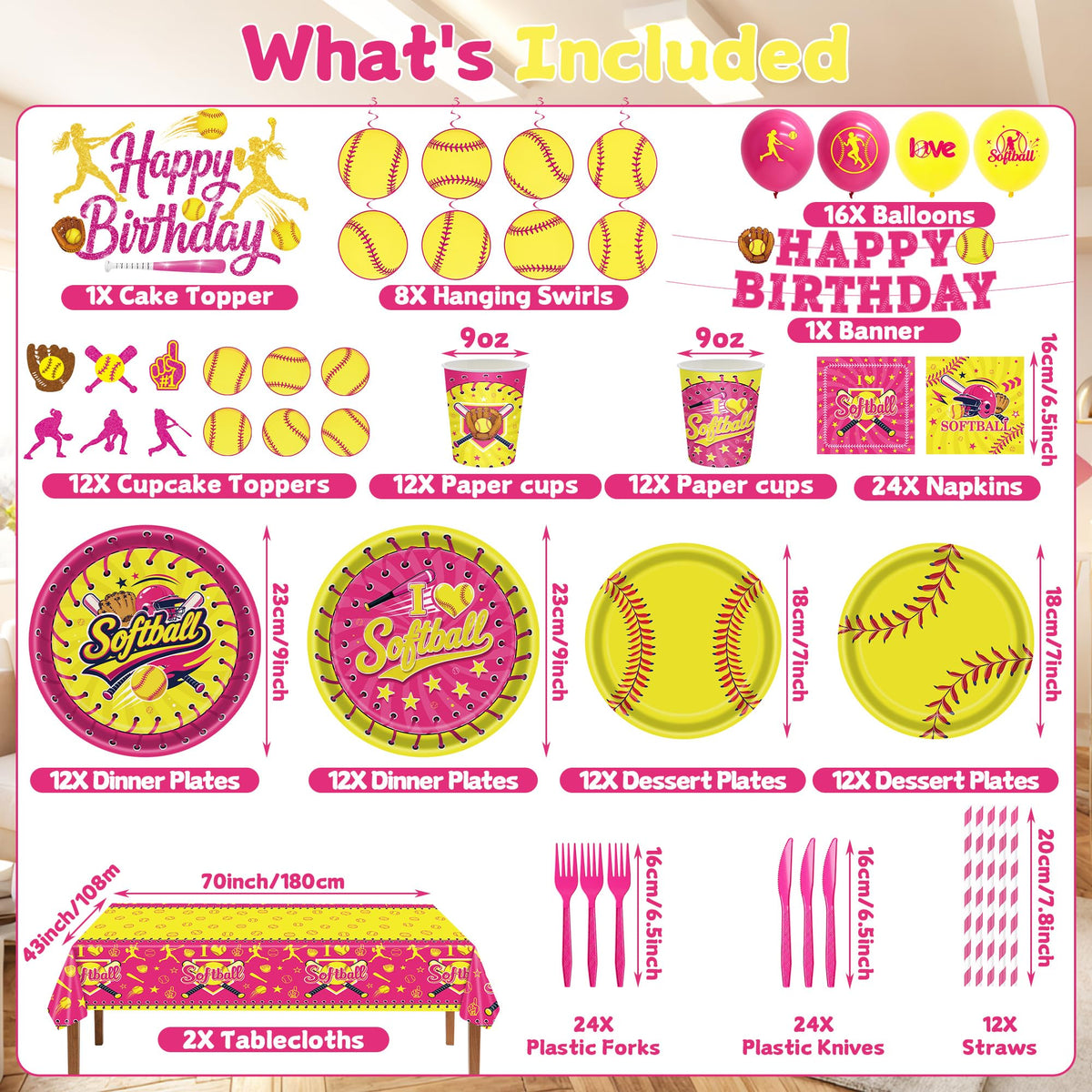 215Pcs Softball Birthday Party Decorations Tableware Set for - KLYMVA Official Imagery - 4
