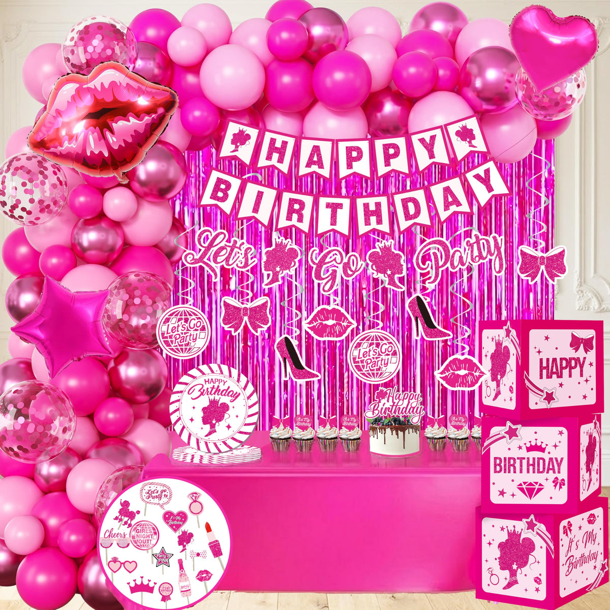 Hot Pink Birthday Party Decorations for Women Girls Happy - jenlion Official Imagery - 1