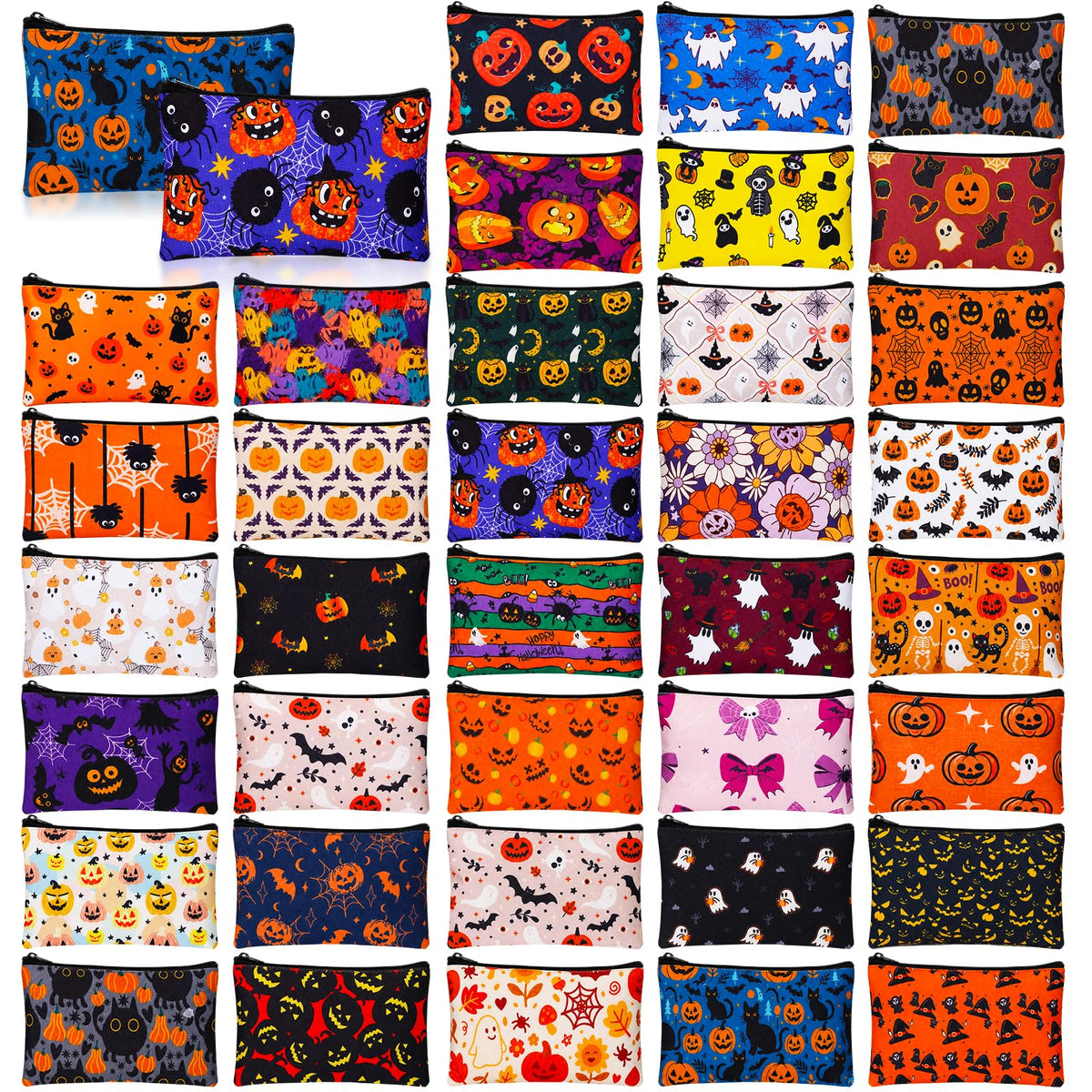36 Pcs Halloween Canvas Makeup Bags Bulk Zipper Pumpkin - Locmeo Official Imagery - 1