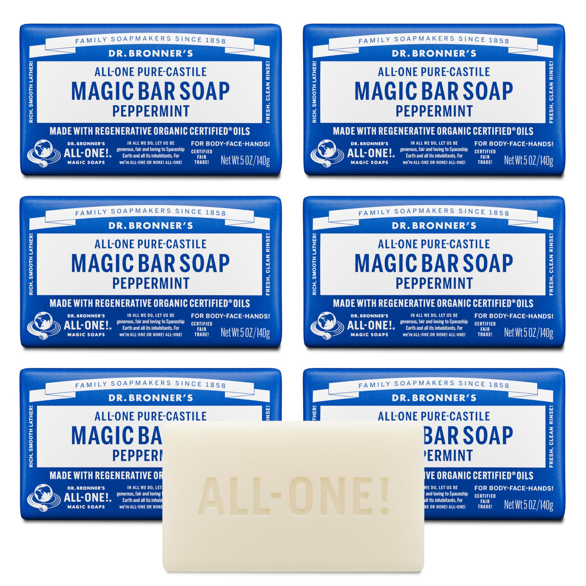 Dr Bronner s Castile Bar Soap for Men Women Peppermint 5 oz - Dr. Bronner's Official Imagery - 2