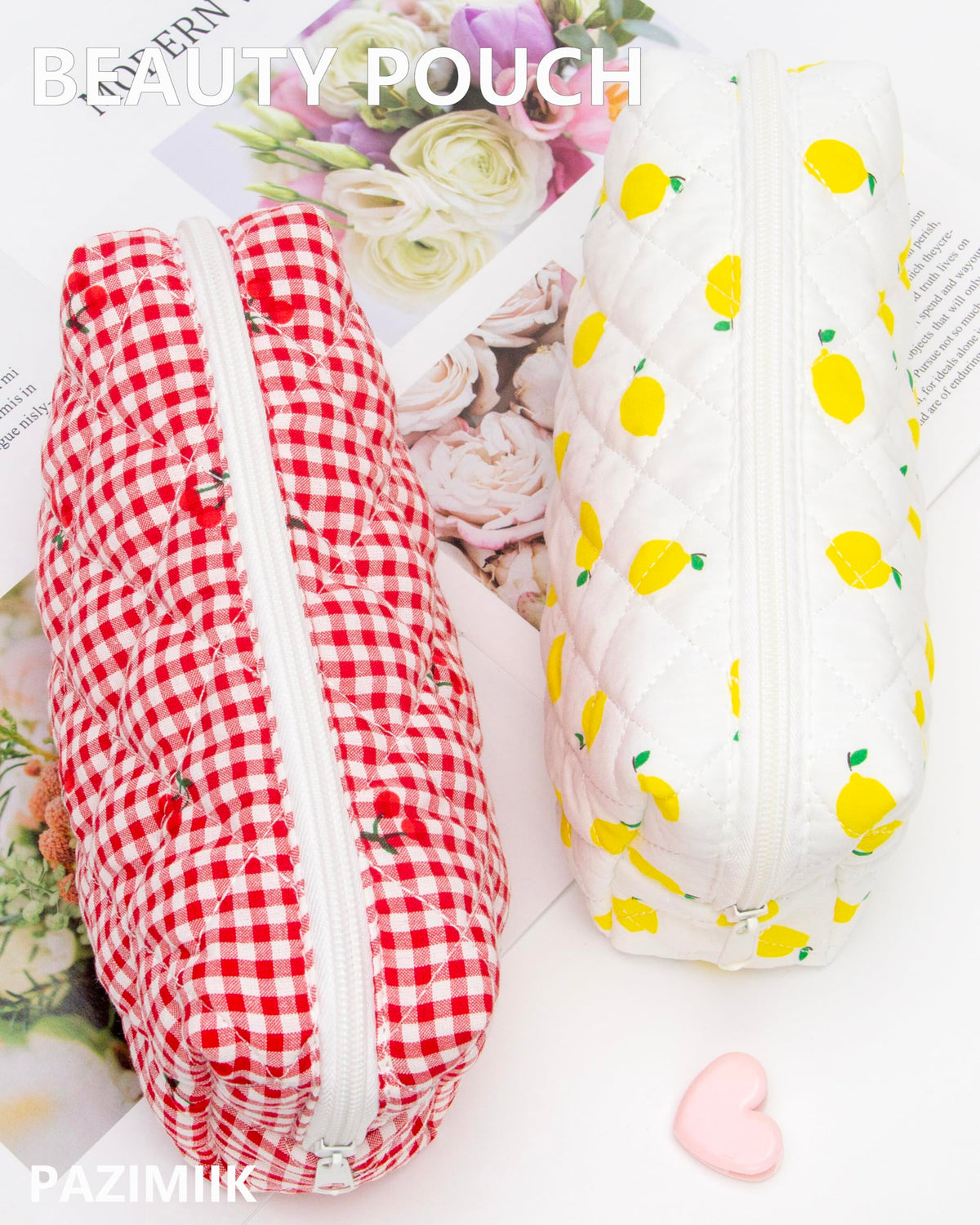 Small Quilted Makeup Bag Zipper Cosmetic Pouch Gingham Red - PAZIMIIK Official Imagery - 8