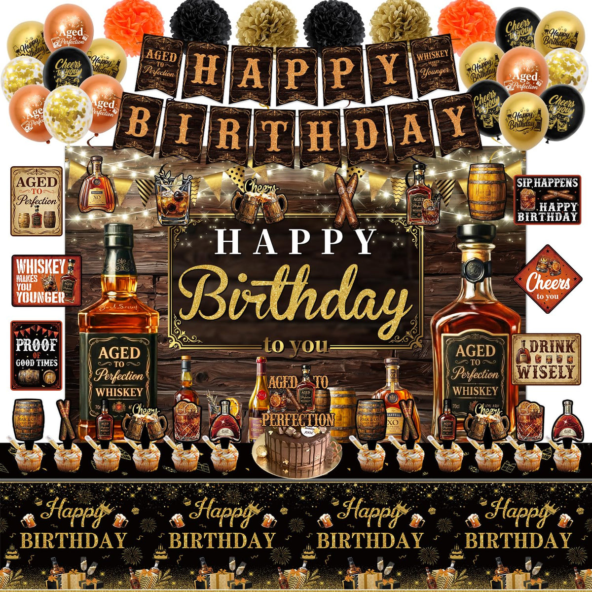 Whiskey Birthday Decorations for Men Aged to Perfection - Mpanwen Official Imagery - 1