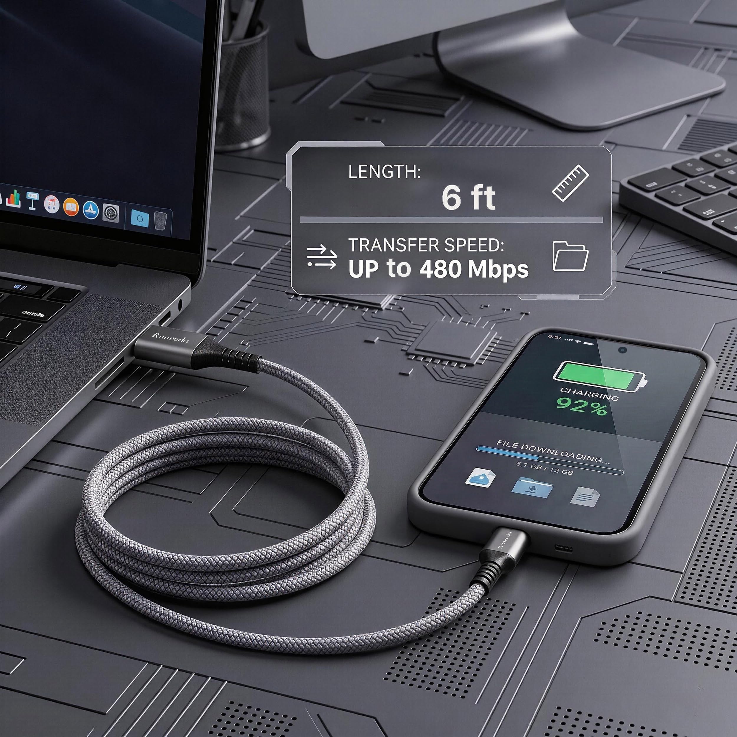 Ruaeoda 6ft Micro USB Cable 2-Pack – Heavy Duty Braided