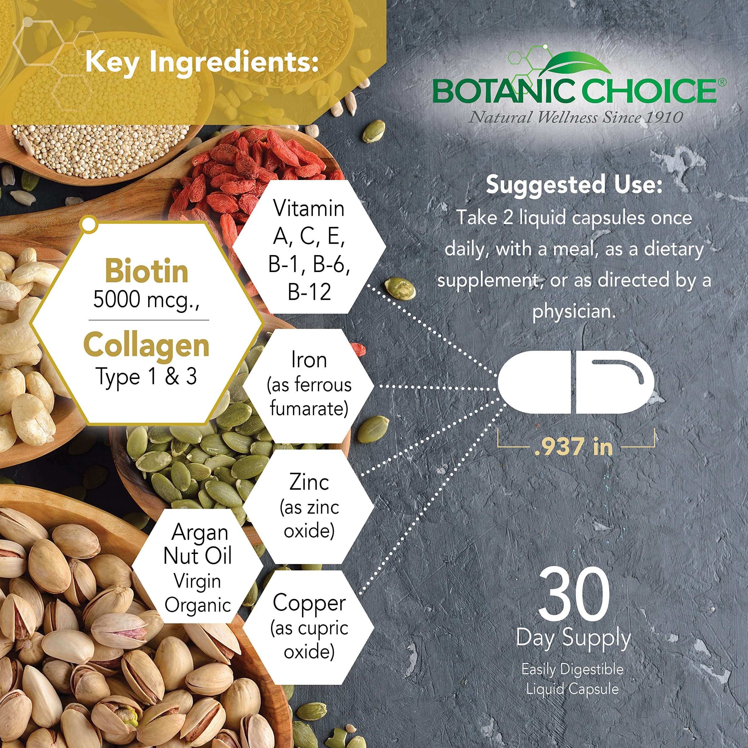 Botanic Choice Hair Skin Nails Vitamins with Biotin 60 - Botanic Choice Official Imagery - 4