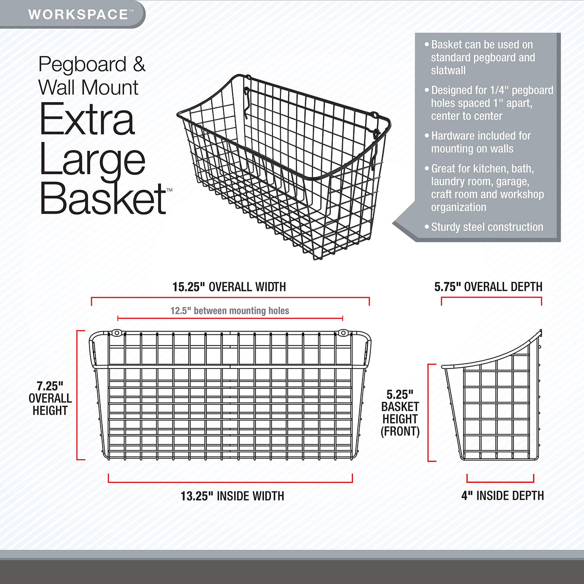Spectrum Pegboard Wall Mount Wire Basket Extra Large - Premium Selection Official Imagery - 4