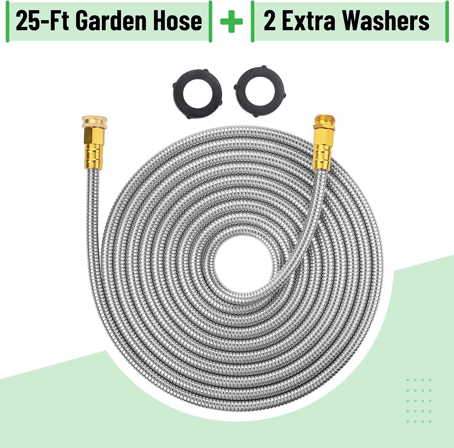 UNCO 25ft stainless steel garden hose, no kink metal hose with durable construction and flexible design for watering gardens.