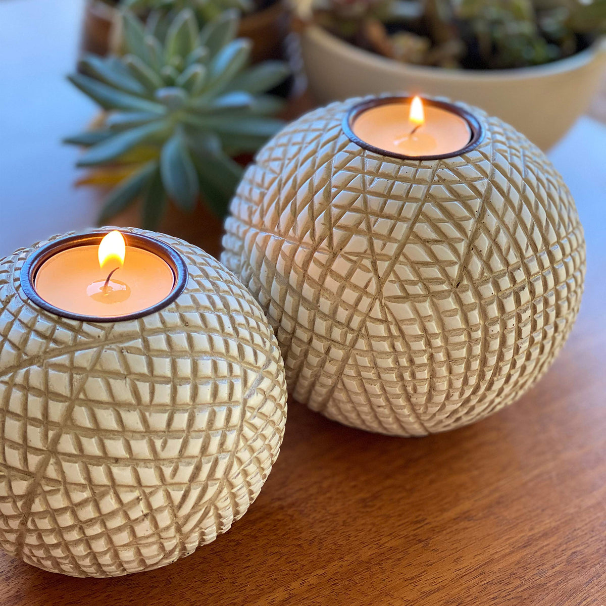 Luca Beige Orb Tea Light Candle Holders Gift Boxed Set of 2 - Huey House Official Imagery - 5