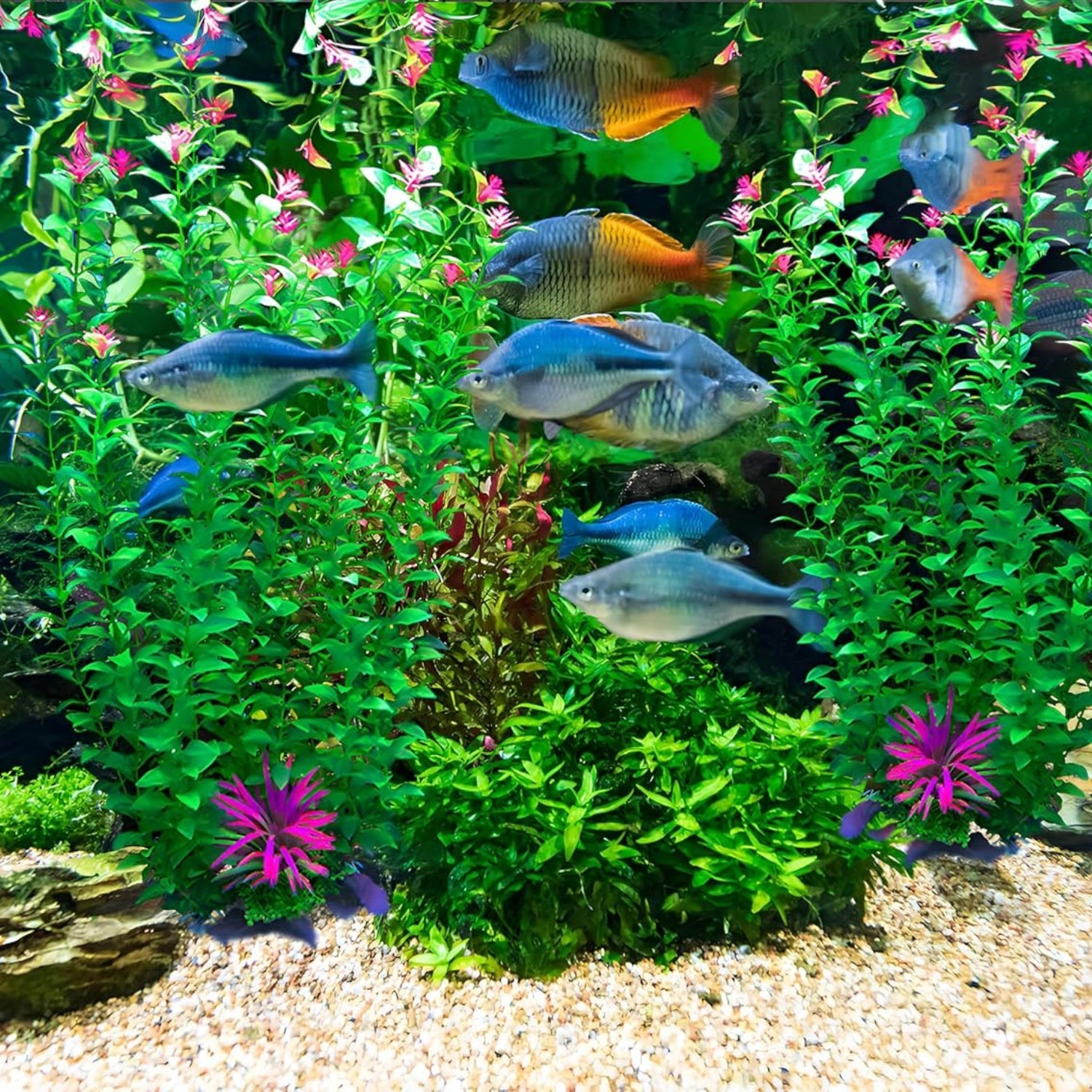 Pair of 21-inch artificial plastic aquarium decor plants from BOLYEE, designed for fish tanks and aquatic environments.