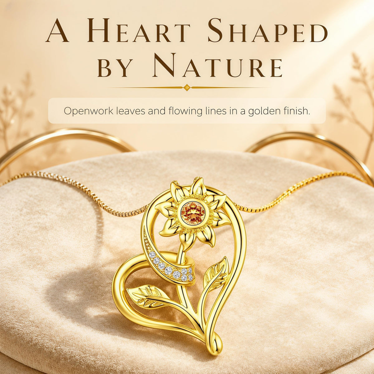 Sunflower Heart Necklace for Women Gold Toned Alloy Pendant - Hercaise Official Imagery - 5