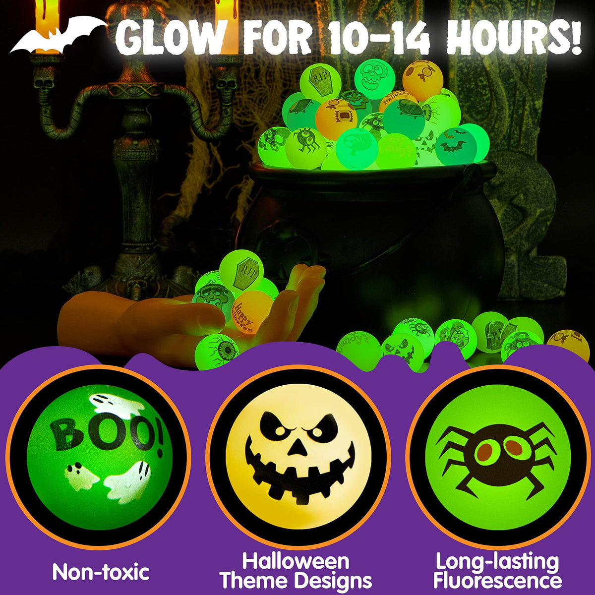 JOYIN 100 PCS Halloween Glow in The Dark Bouncing Balls 20 - JOYIN Official Imagery - 5