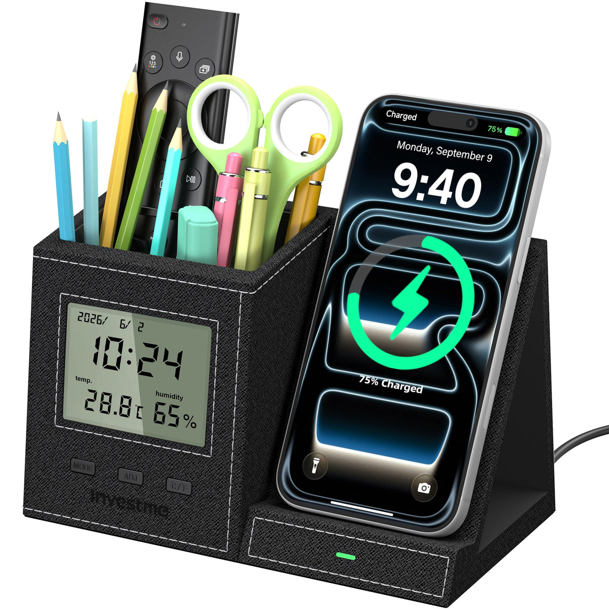 5 in 1 Pen Holder with Wireless Charger Desk Organizer - Investme Official Imagery - 2