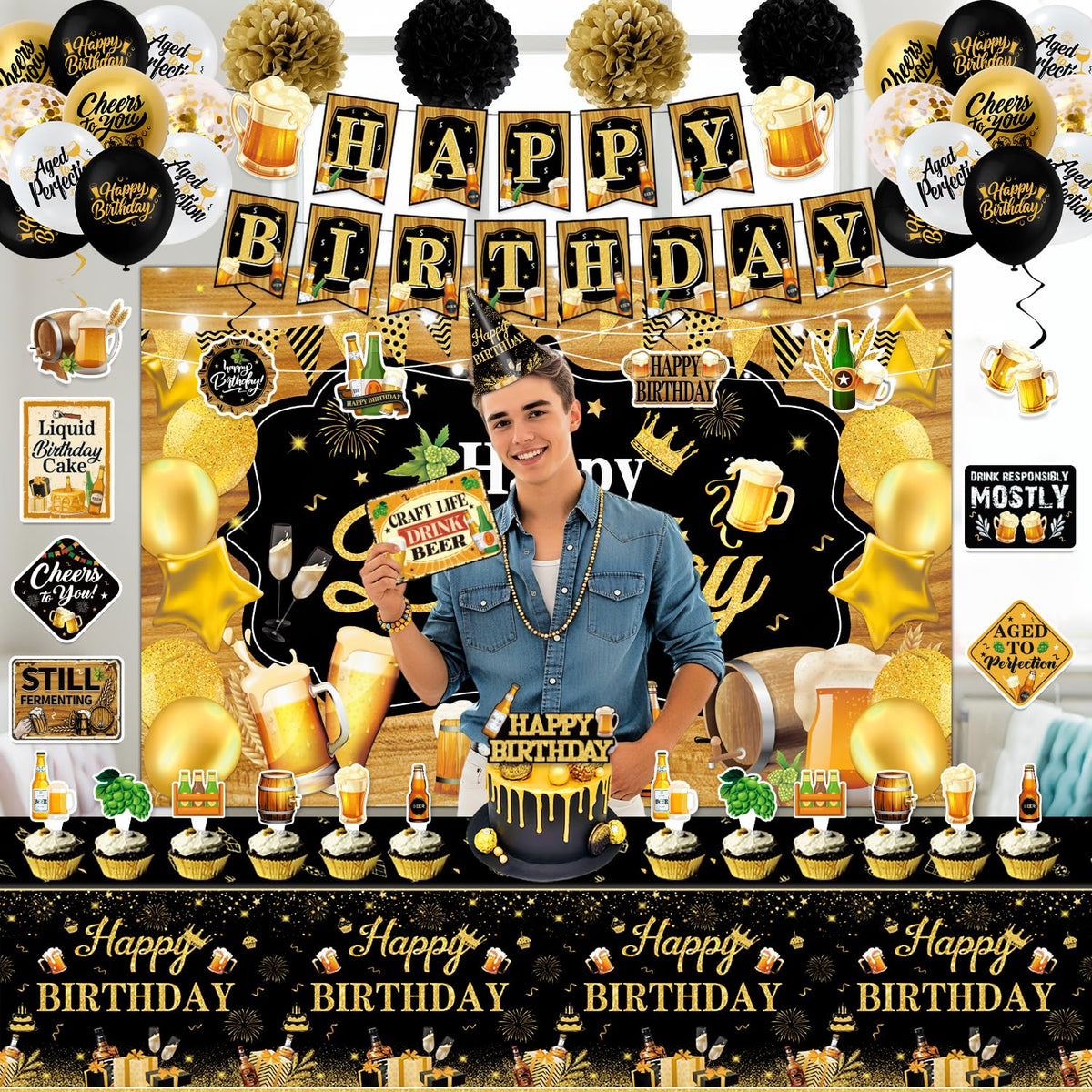 Beer Birthday Party Decorations Beer Aged to Perfection - Mpanwen Official Imagery - 8