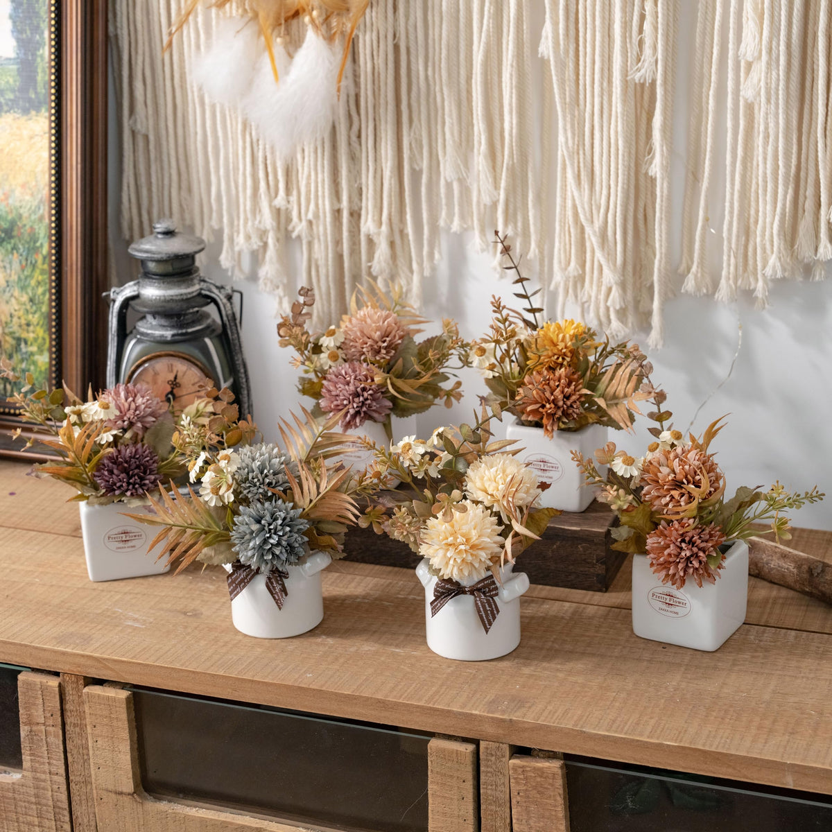 LUEUR 6PCS Artificial Fall Flowers with Ceramic Vase - LUEUR Official Imagery - 6