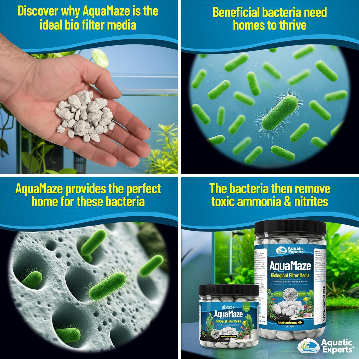 Aquatic Experts AquaMaze aquarium bio media container with 500 mL of biological filter media for freshwater and saltwater tanks.