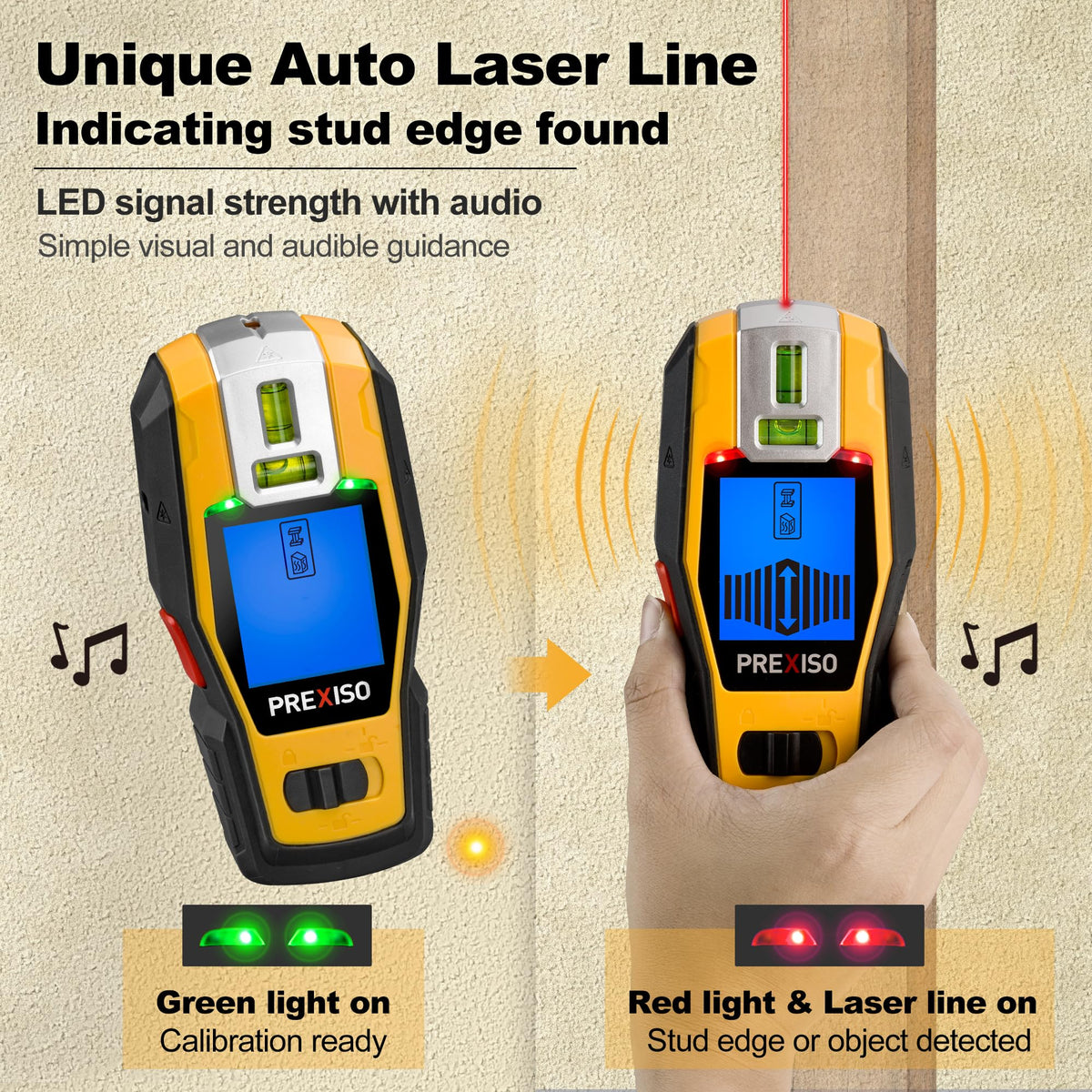 PREXISO 2 in 1 Stud Finder with Laser Level Rechargeable - Prexiso Official Imagery - 6