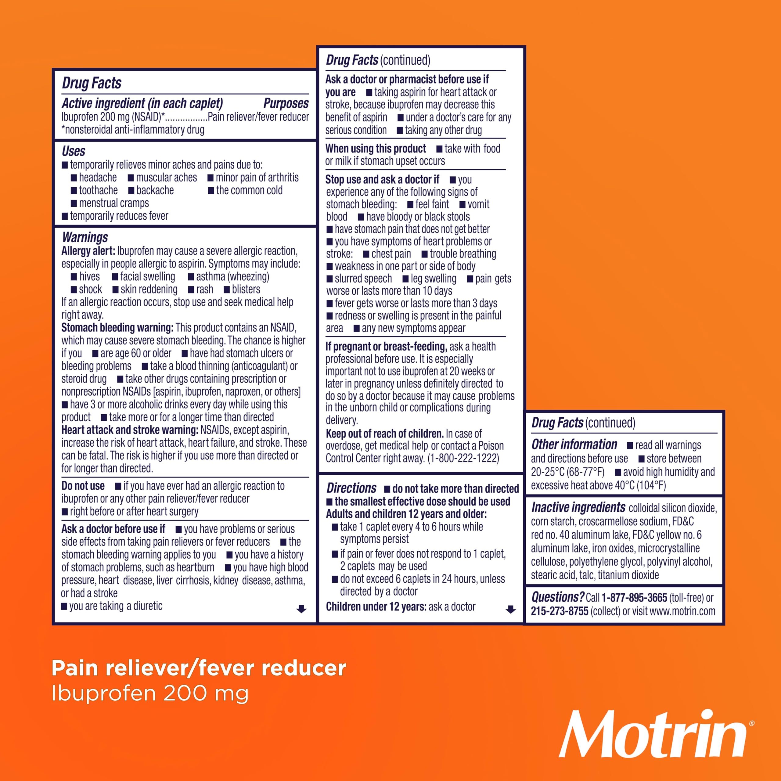 Motrin IB Ibuprofen 200mg Pain Reliever 225 Tablets