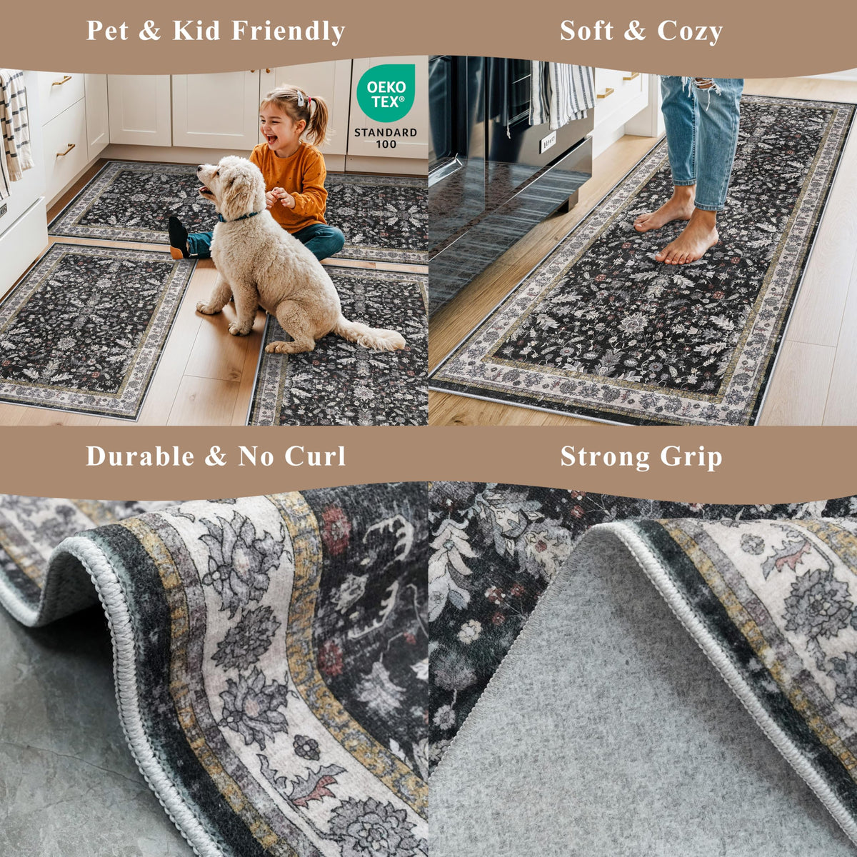 3 Piece Washable Kitchen Rug Set of 3 with Runner Non Slip - BYYVOO Official Imagery - 6