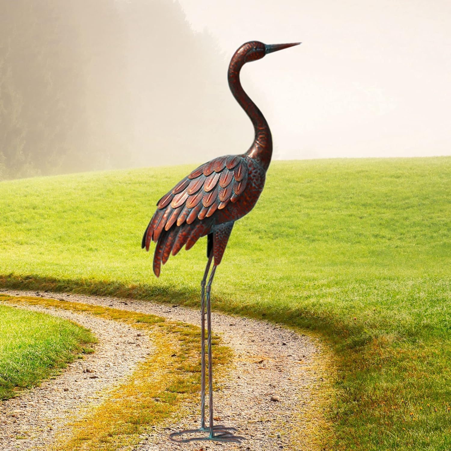Chisheen 2-piece garden crane statues, outdoor metal yard art sculptures, decorative bird statues for garden decor