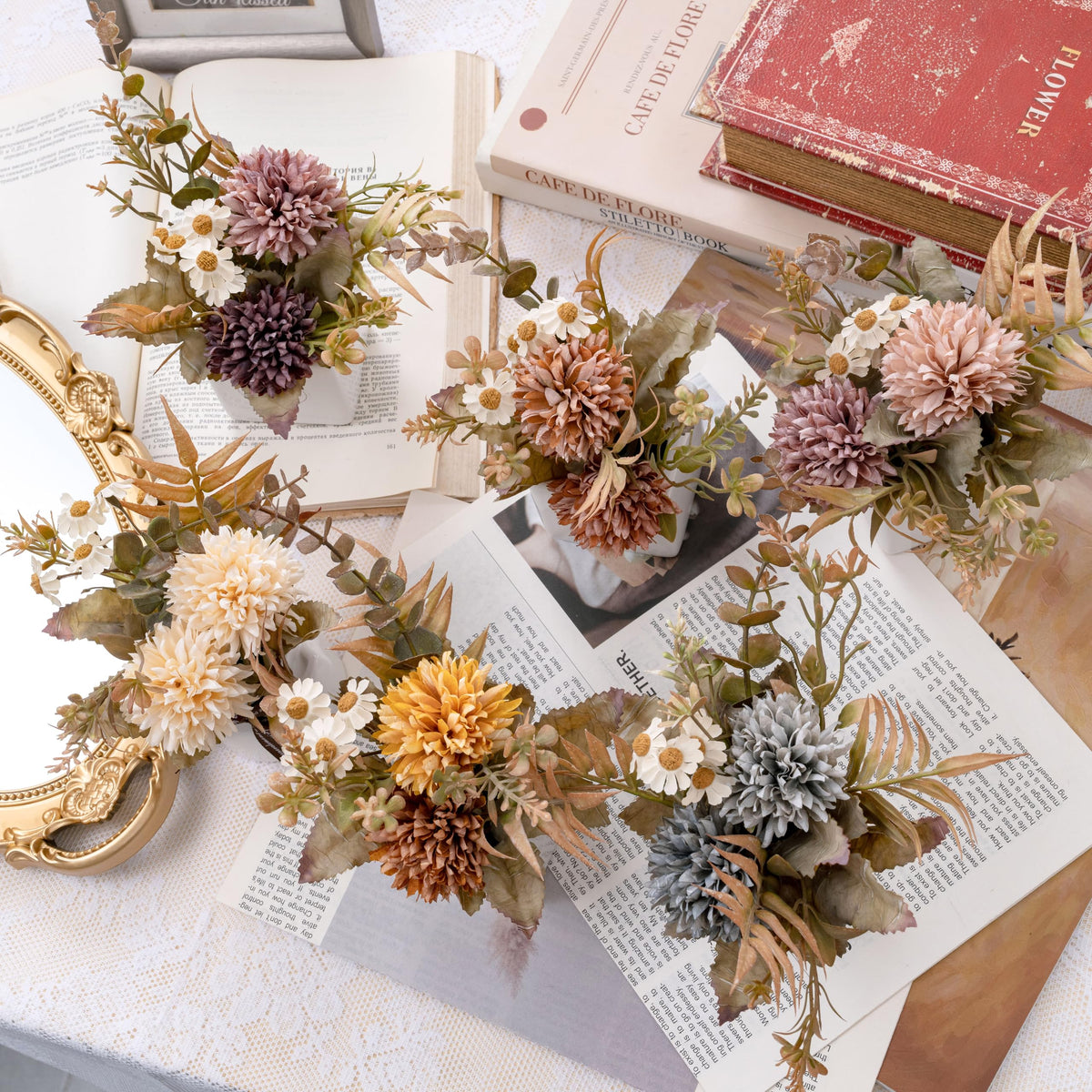 LUEUR 6PCS Artificial Fall Flowers with Ceramic Vase - LUEUR Official Imagery - 4
