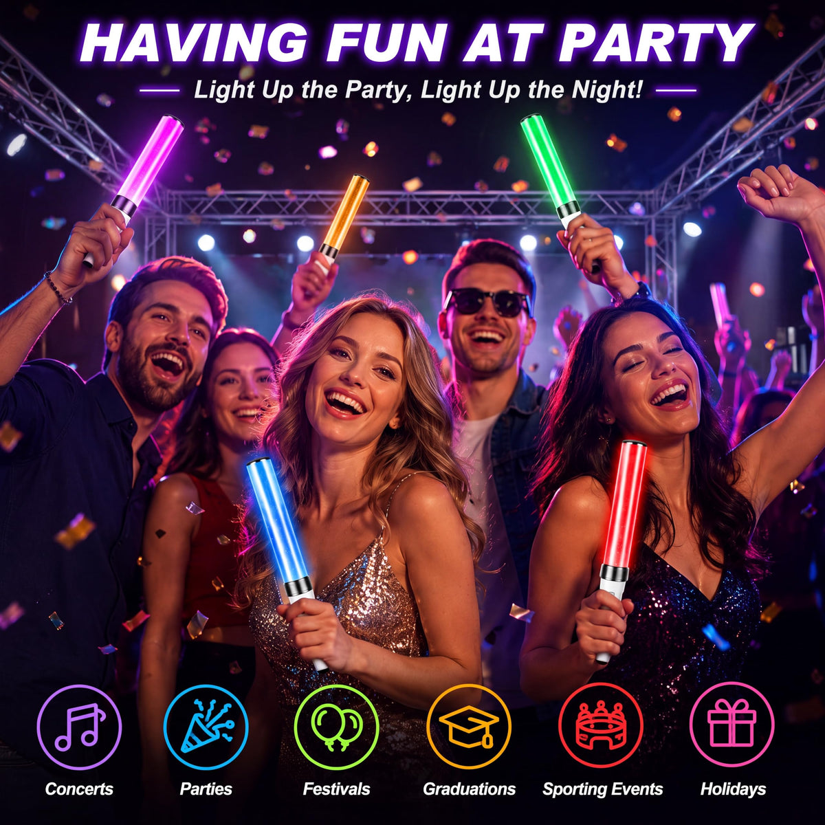 Lewtemi 6 Pcs Halloween LED Glow Sticks 15 Color Reusable - Lewtemi Official Imagery - 6