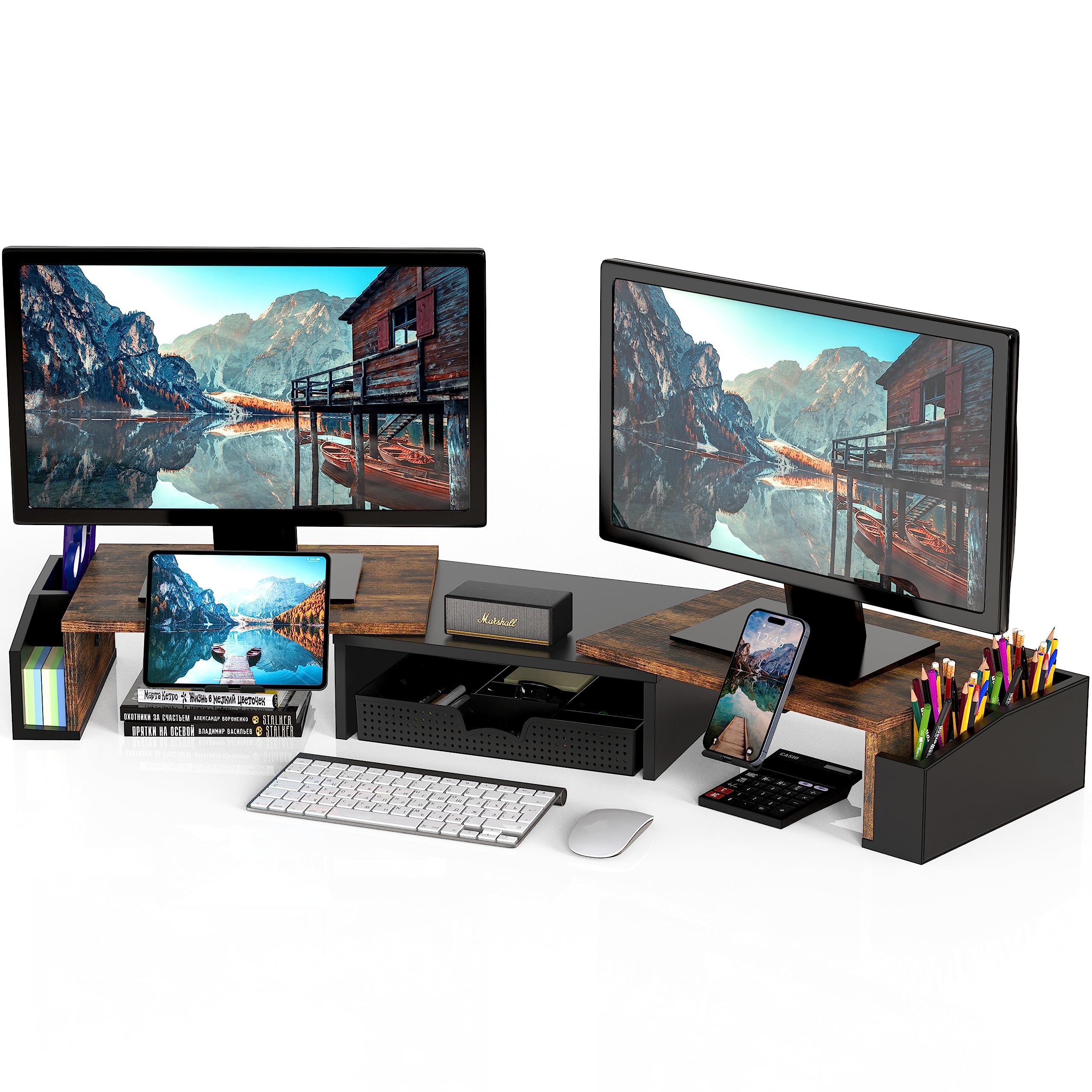 Simple Houseware Dual Monitor Stand Riser w/ Drawer