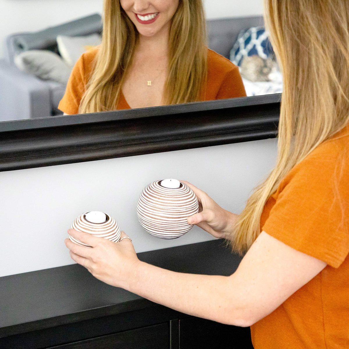 Tuva Brown Orb Tea Light Candle Holders Gift Boxed Set of 2 - Huey House Official Imagery - 3