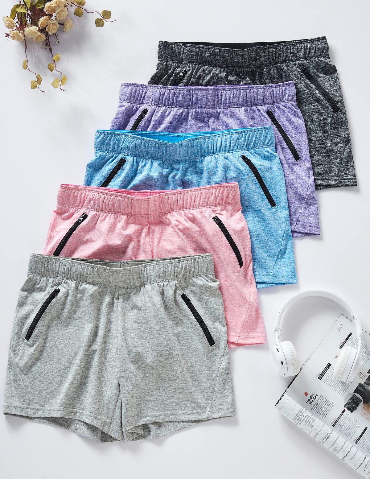 1 or 5 Pack Women s Lounge Workout Shorts with Zipper - Liberty Imports Official Imagery - 7