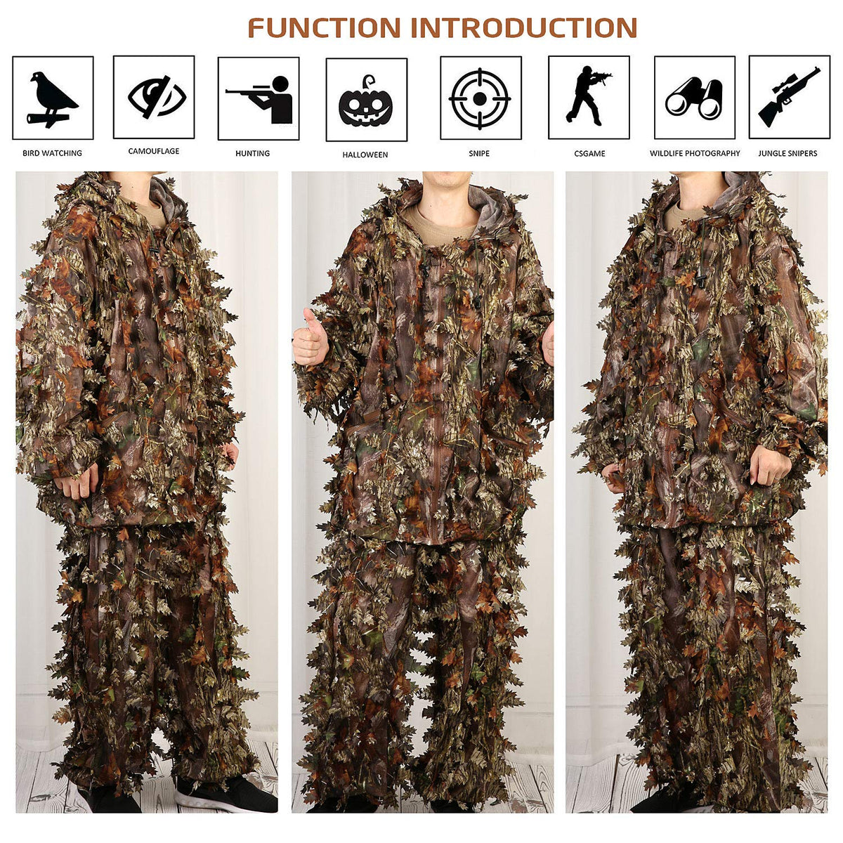 Ghillie Suit Gilly 3D Leafy Camo Cloth Youth Hunting Airsoft - EAmber Official Imagery - 5