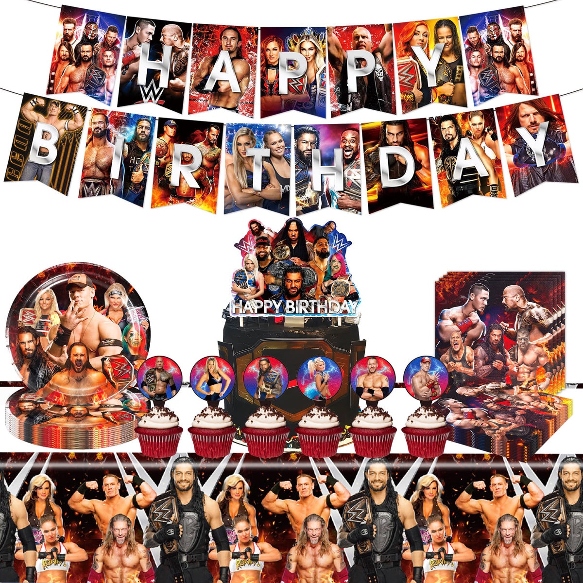 Wrestling Birthday Supplies 55Pcs Wrestling Birthday Party - HOOSTEADY Official Imagery - 1