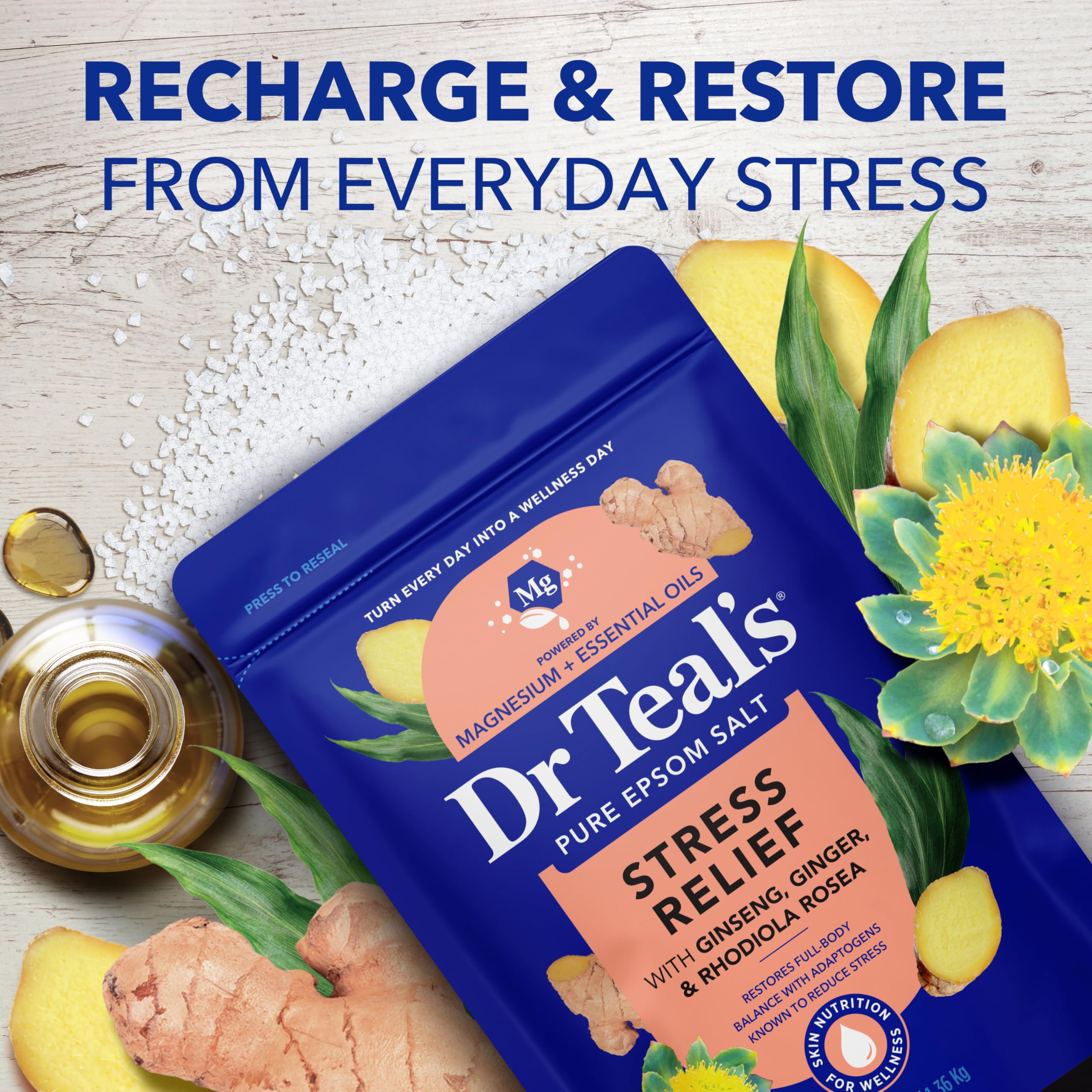 Dr Teal's Epsom Salt Stress Relief Soak with Ginseng & Ginger