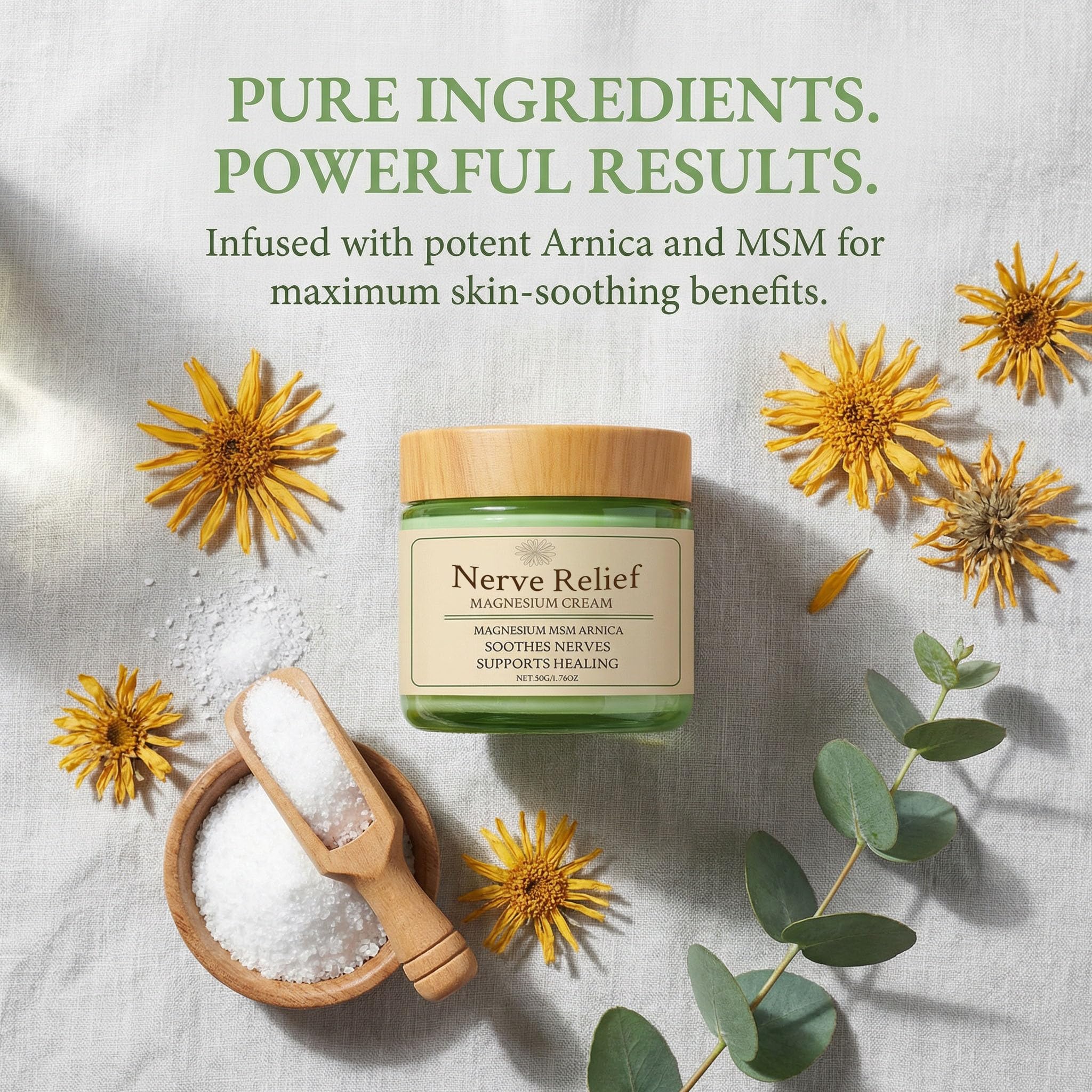 Elefair magnesium cream moisturizer for muscle and nerve relief, with a smooth, creamy texture in a white jar.