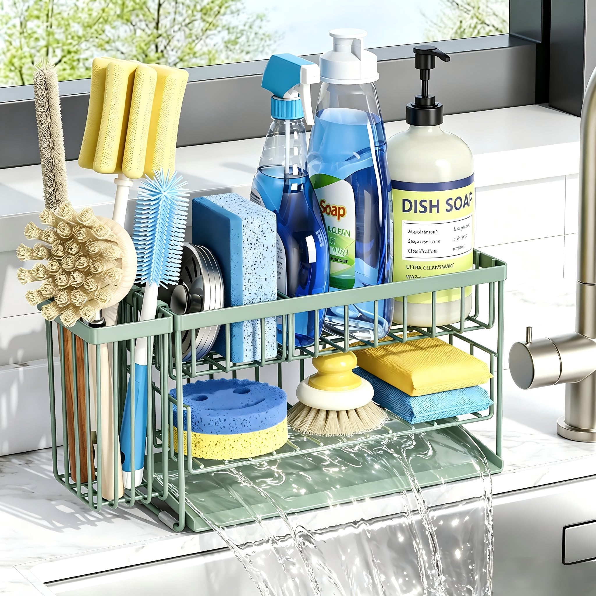 Cisily 2-Tier Kitchen Sink Caddy Organzier Rack with Dish Brush S - Cisily Official Product View 8