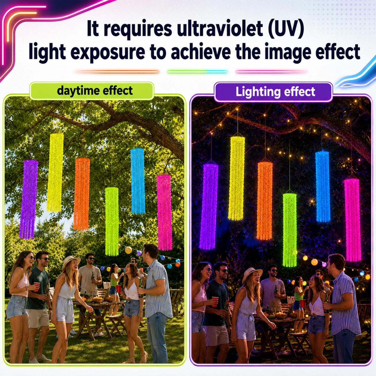 6Pcs Glow in the Dark Neon Party Hanging Backdrop Decor with - succulentlovers Official Imagery - 4