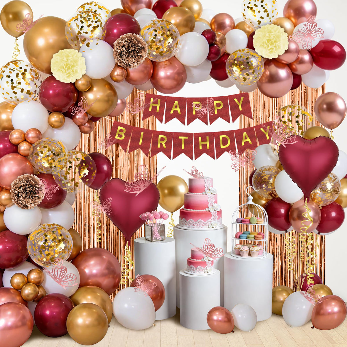 Burgundy Rose Gold Balloons Birthday Decorations - AFDBPXM Official Imagery - 1