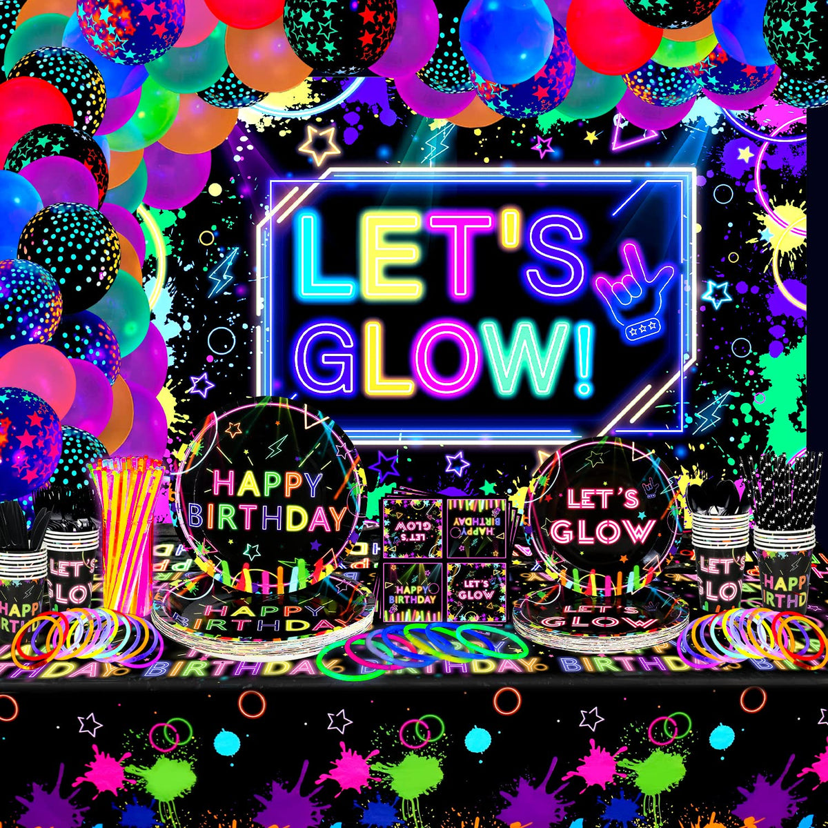 Glow Neon Party Supplies - Ywediim Official Imagery - 1