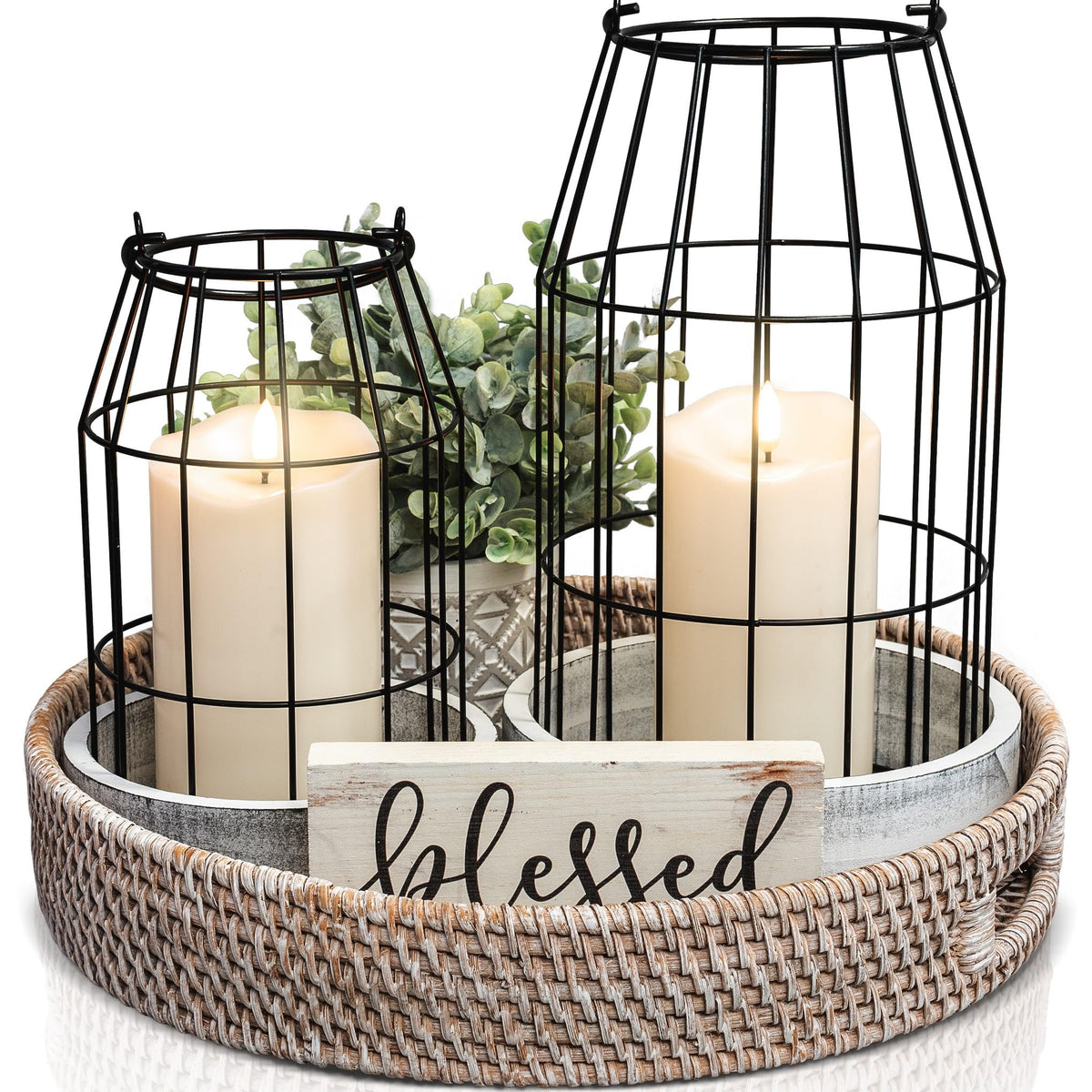 Rustic Farmhouse Lantern Decor Set of 2 - KIBAGA Official Imagery - 1
