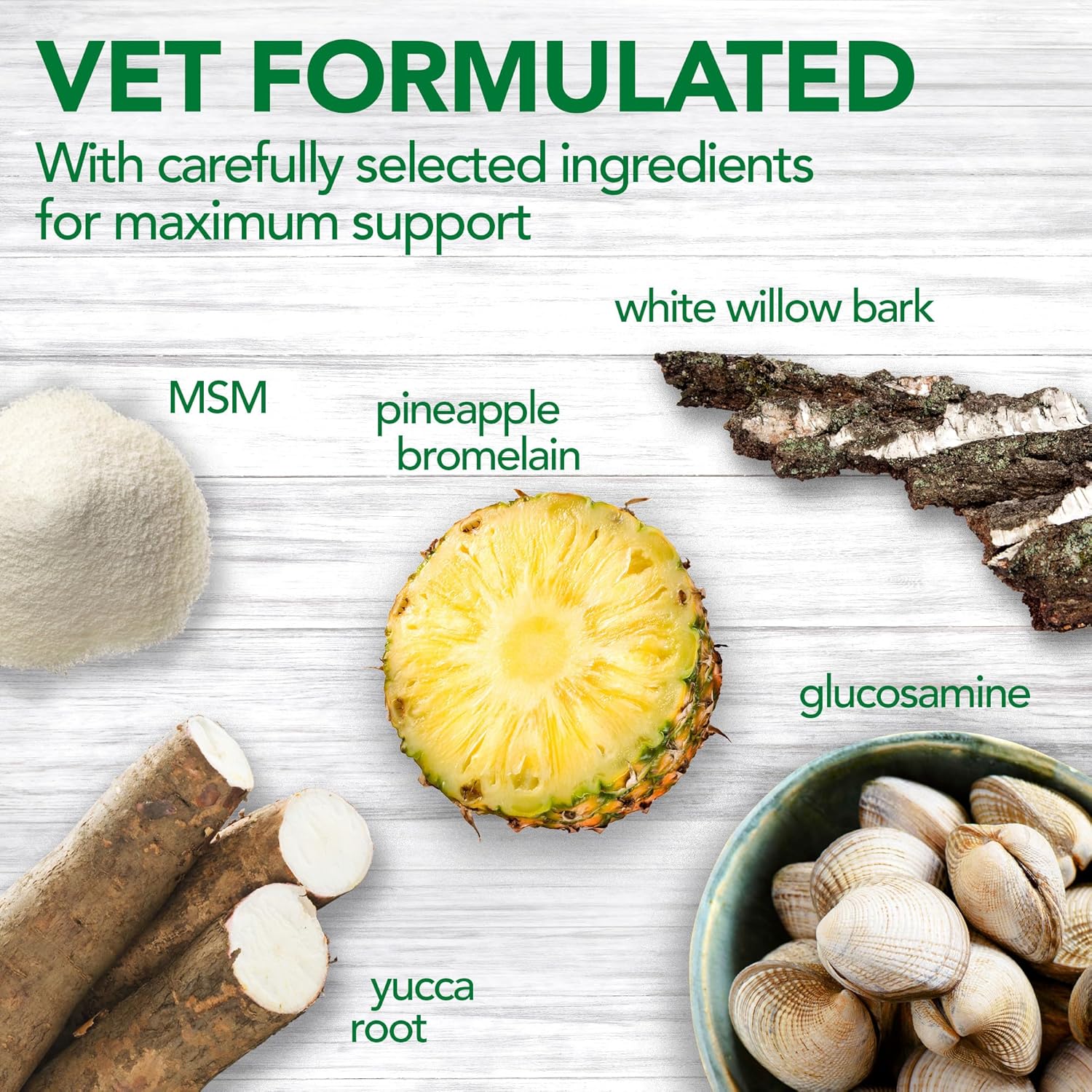 Vet’s Best Dog Pain Relief Supplement bottle showing natural aspirin alternative for canine pain management.
