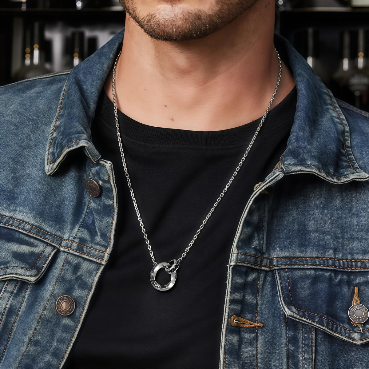 M bius Strip Men s Necklace Double Ring Black Onyx Pendant - BRAYEG Official Imagery - 3