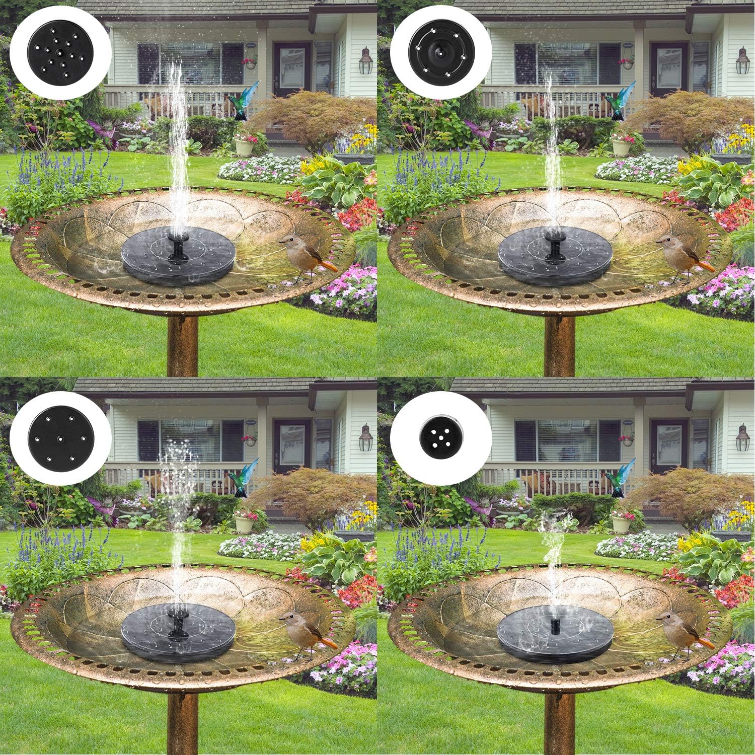 Mademax 1W Solar Bird Bath Fountain Pump with floating solar panel and free-standing design, suitable for garden bird baths.